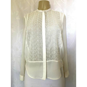 THE KOOPLES Shirt Top Blouse Long Sleeve Lace Embroidered Eyelet Leather…